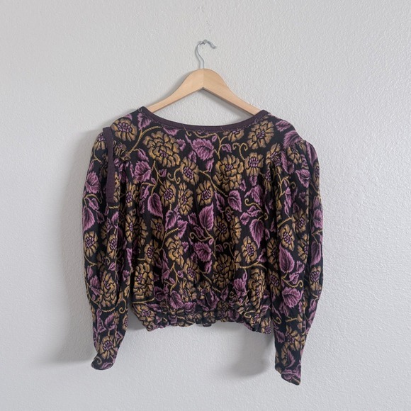Free People Tops - Free People Balloon Sleeve Keyhole Top Floral Embroidered Cotton Sz L